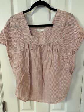 BeachLunchLounge Pink & White Striped Linen Blend Blouse | Size Small